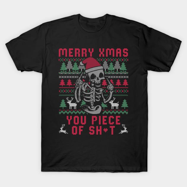 Christmas Skull Funny Ugly Sweater T-Shirt by eduely